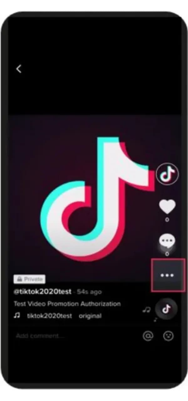 Публикувано видео в TikTok с отбелязан бутон с три точки в дясната лента.